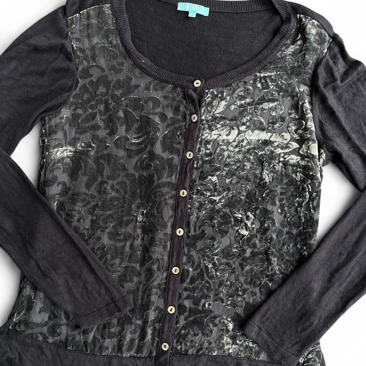 Navy velvet floral button up cardigan