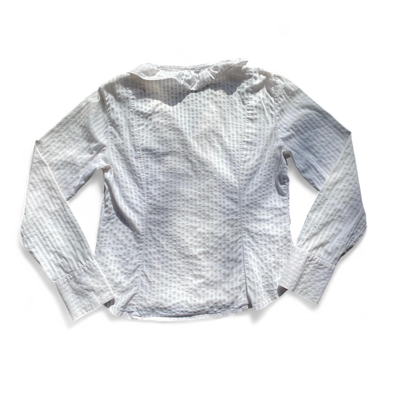 Cute vintage pinstripe cream and white ruffle blouse