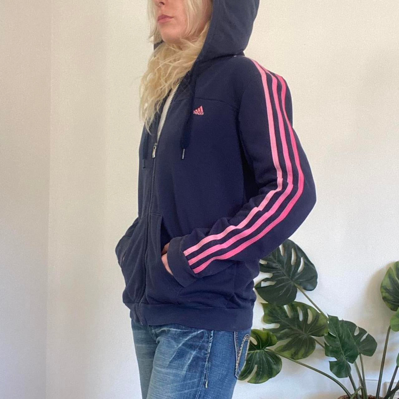 Navy and pink Adidas zip up hoodie