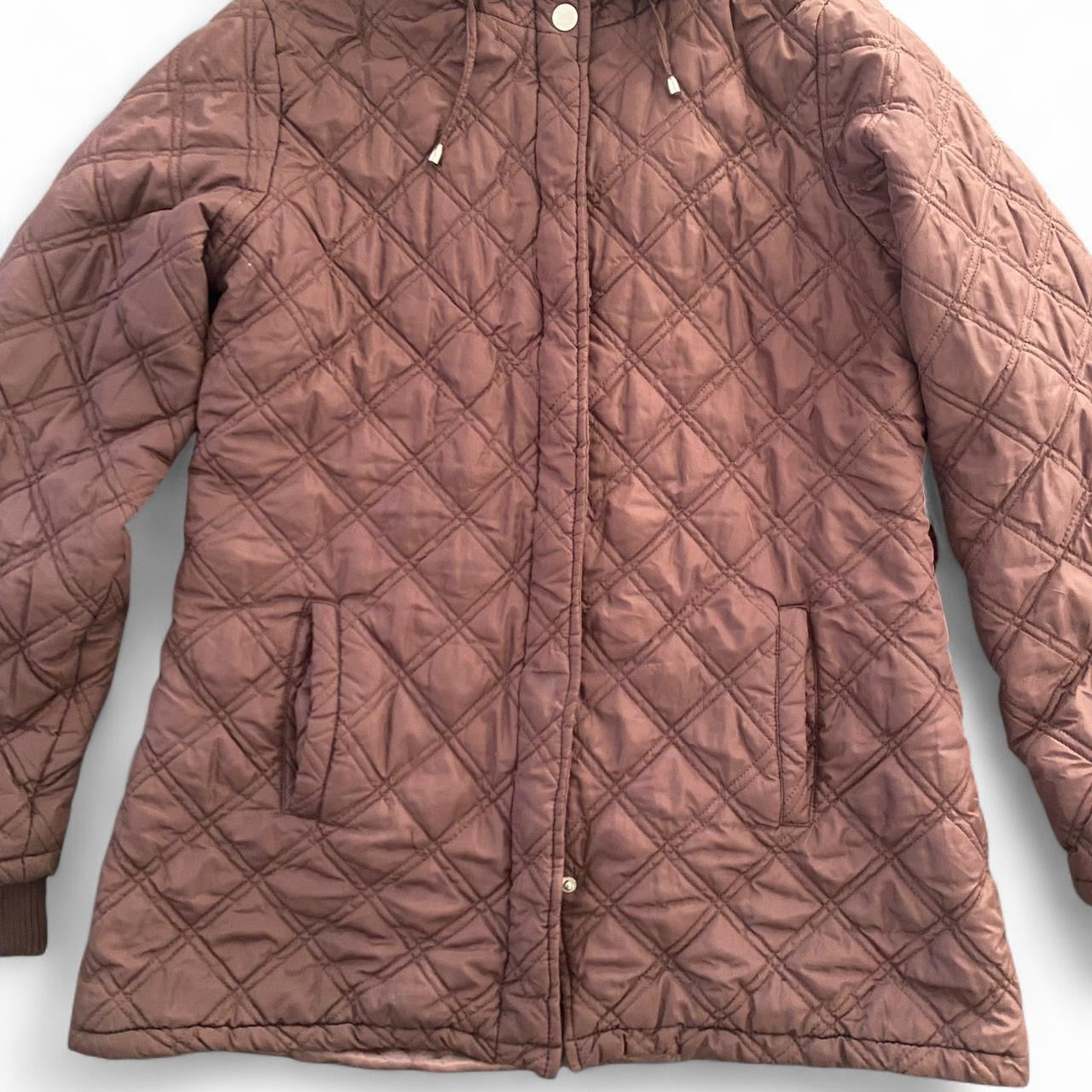 Cutest Brown quilted coat with hood and fur trim!