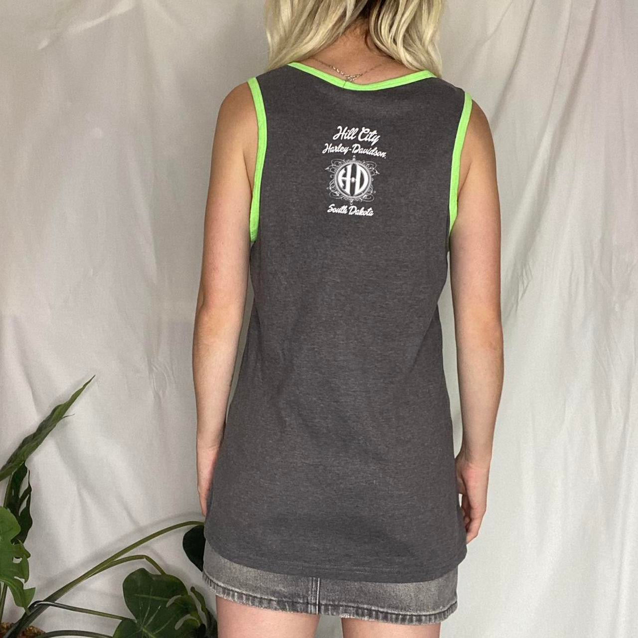 Y2K Harley Davidson grey/green/pink tank top