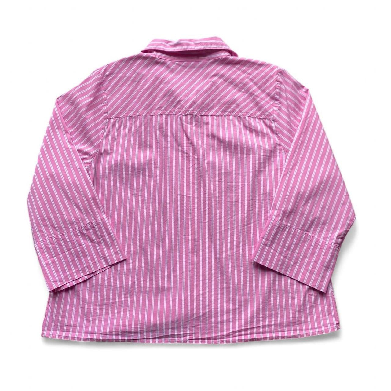 Y2K Pink and white striped button-up blouse