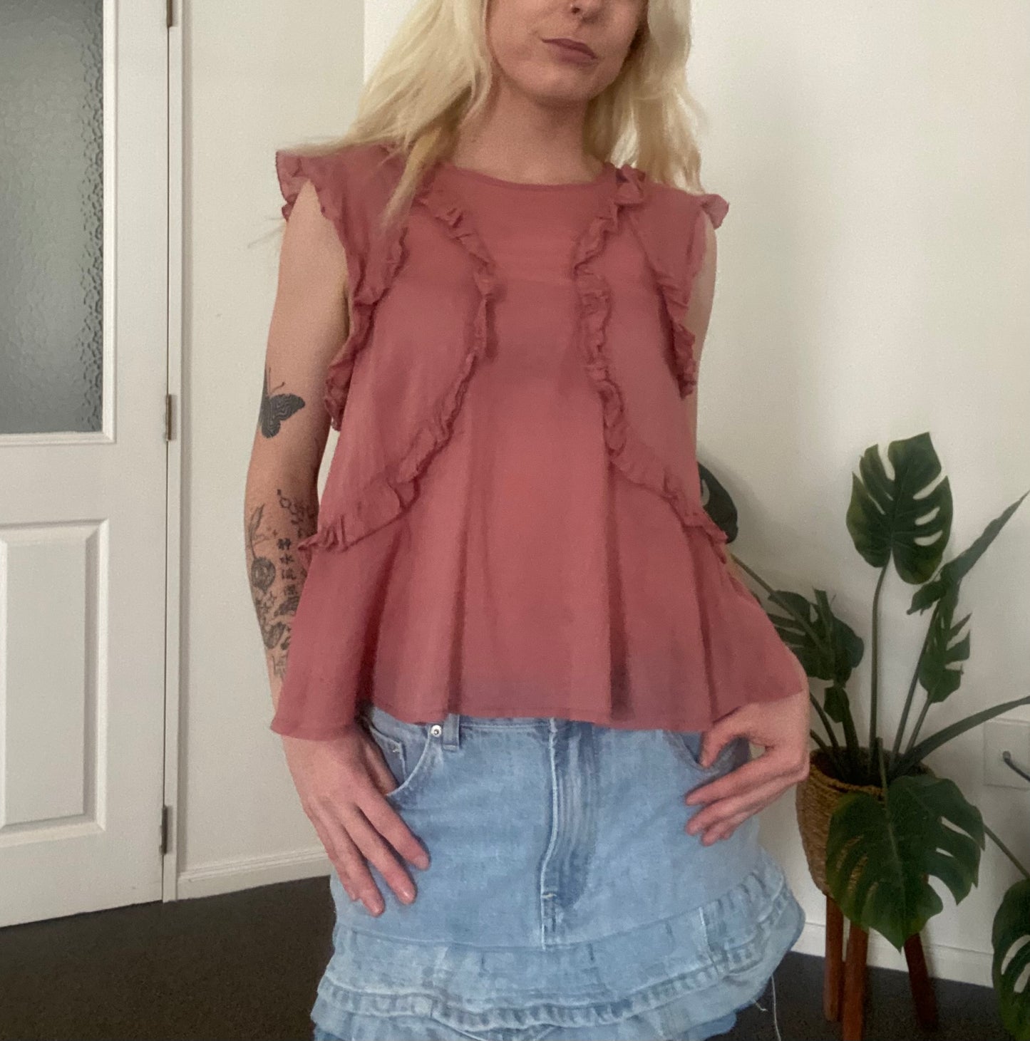 Cute blush pink frill top