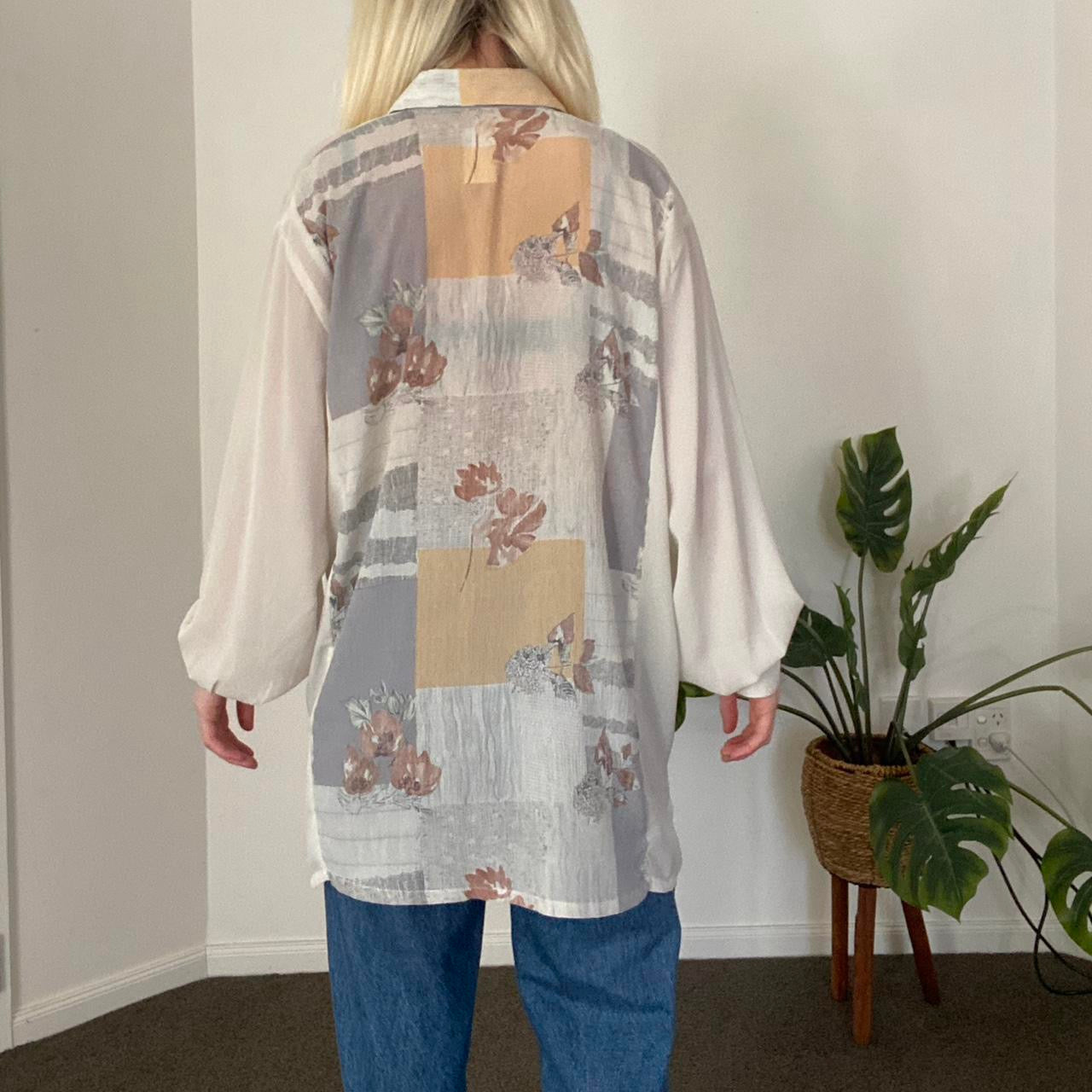 Vintage 90s patchwork sheer button up blouse