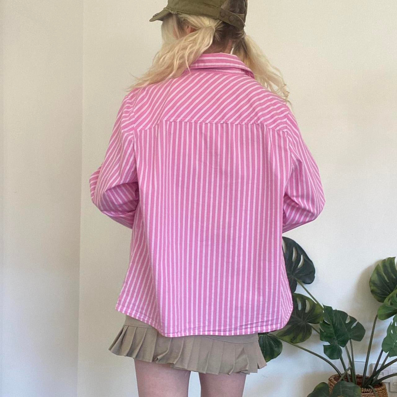 Y2K Pink and white striped button-up blouse