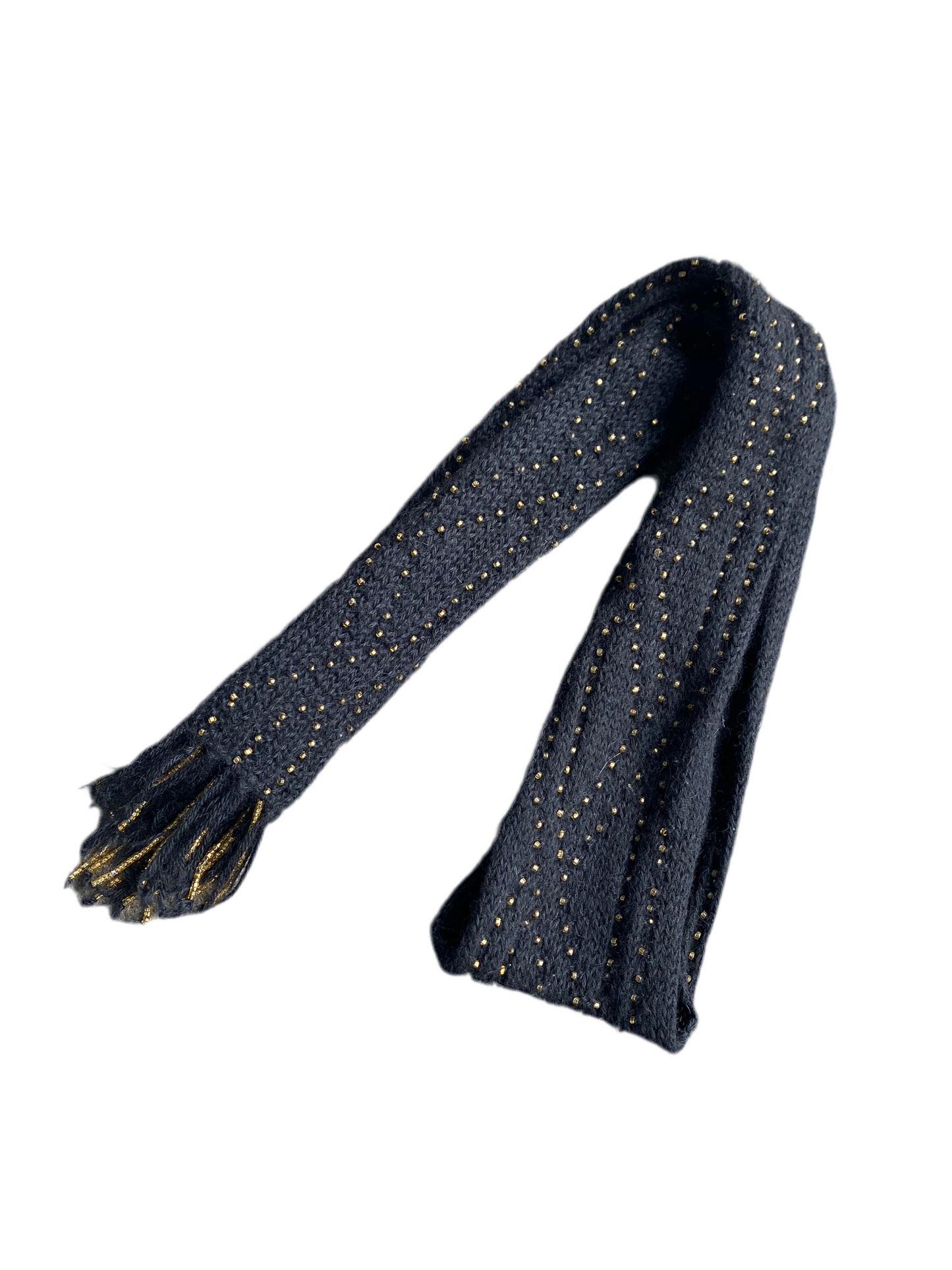 Y2K Black and gold beaded fringe knit scarf!
