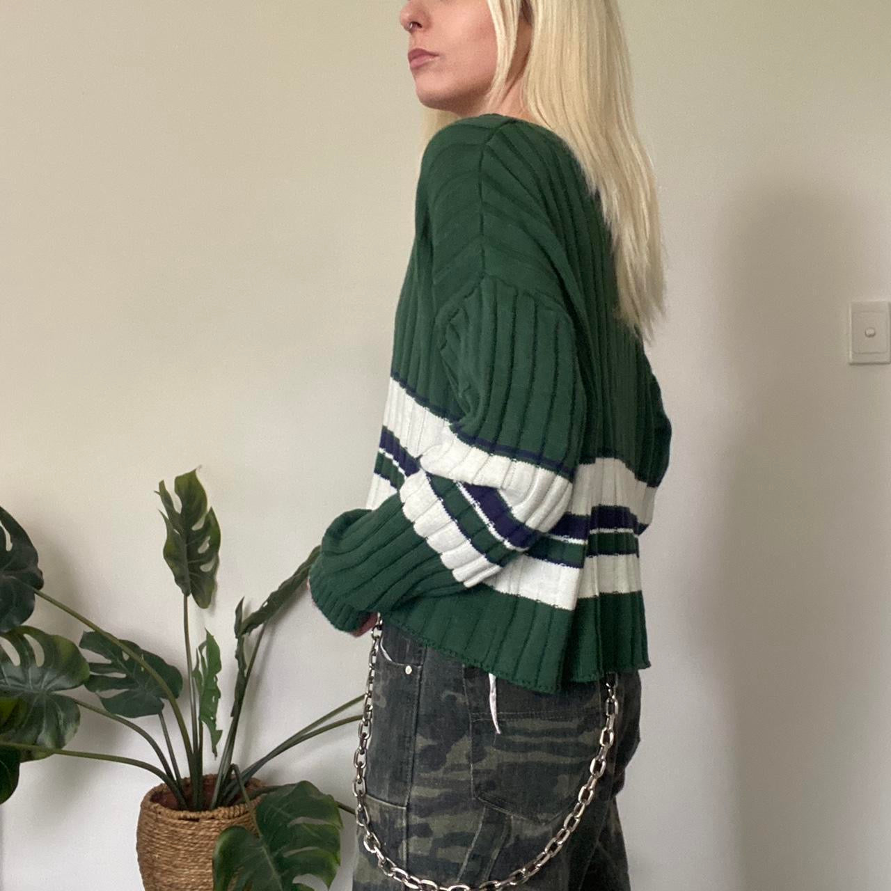 Green and white Striped jumper