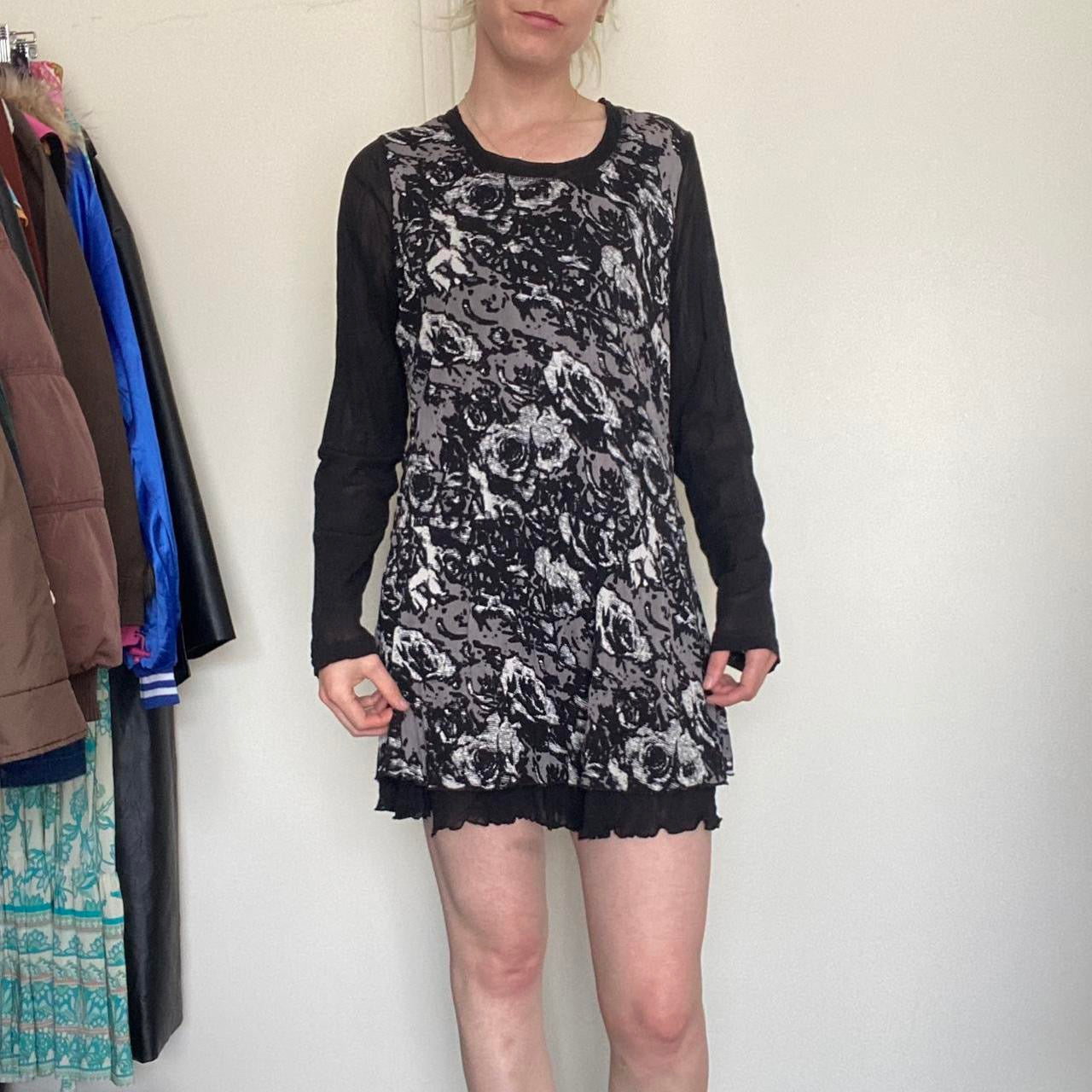 Beautiful Black & grey floral print dress with ruffle hem