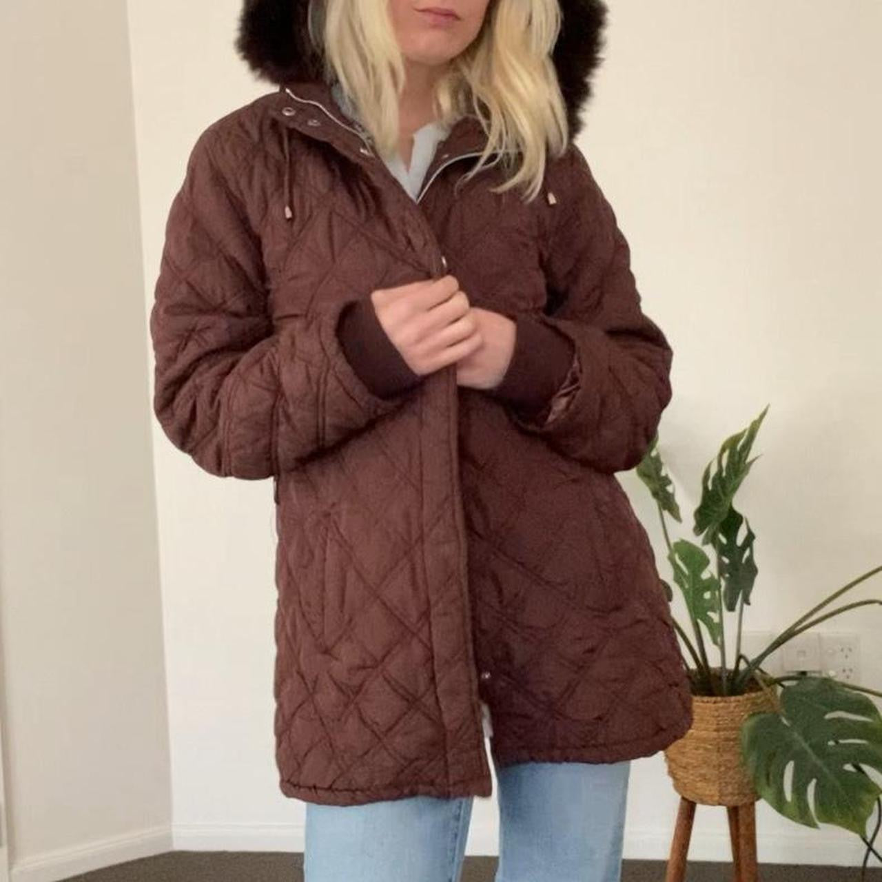 Cutest Brown quilted coat with hood and fur trim!