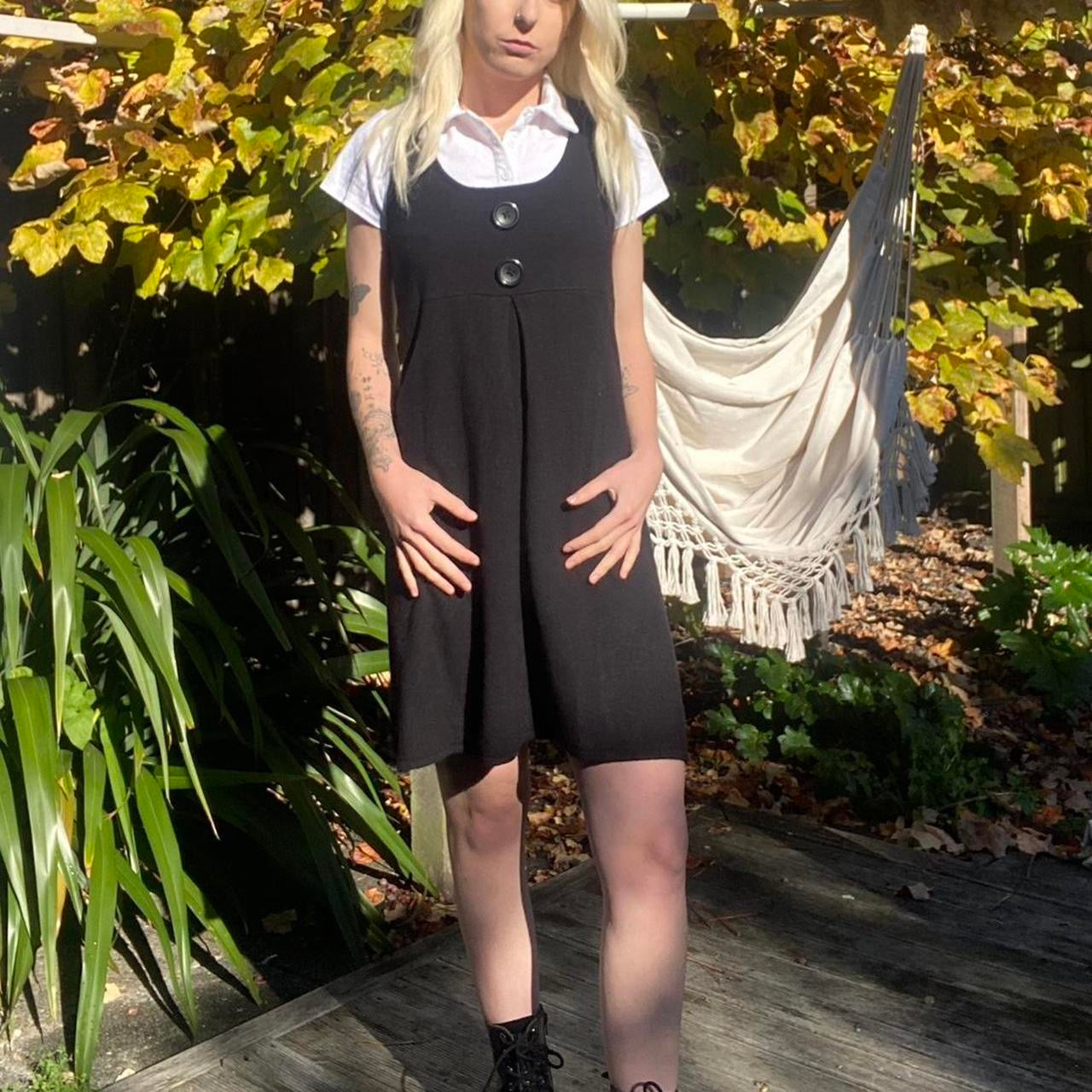 Y2K Top Girl black knit button mini dress