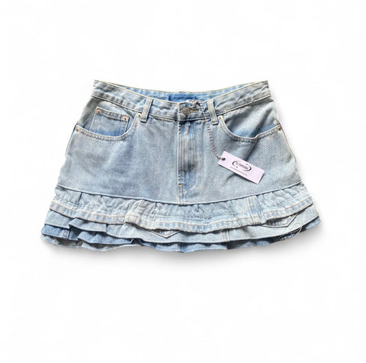 Blue denim 37 Threads reworked mini skirt with ruffles