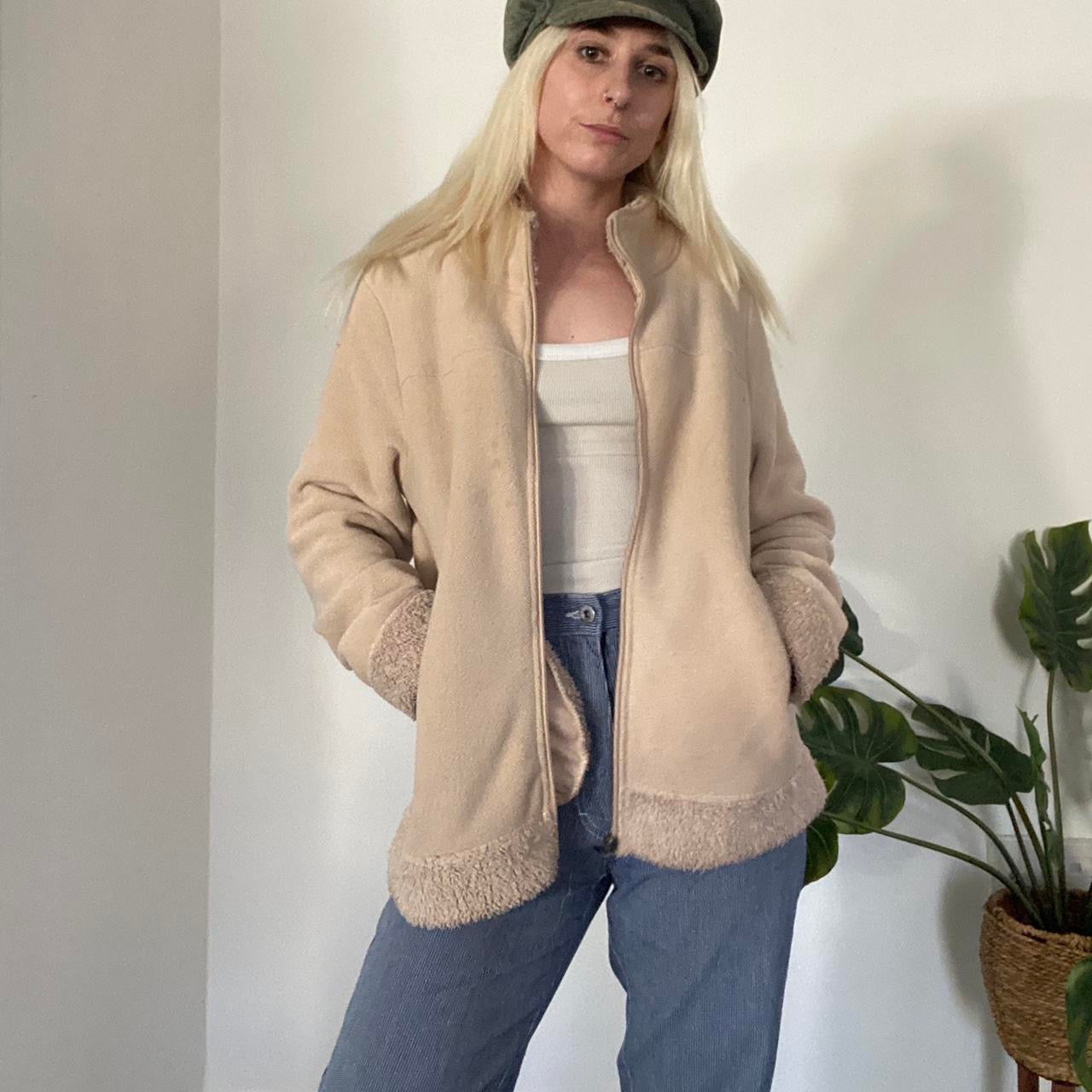 Vintage tan fleece zip up jacket