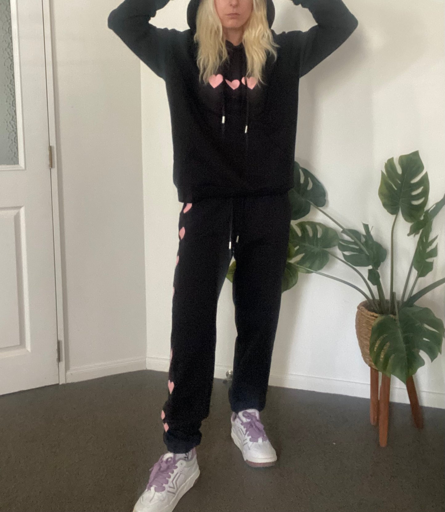 Black and pink heart Hoodie and Track pant set