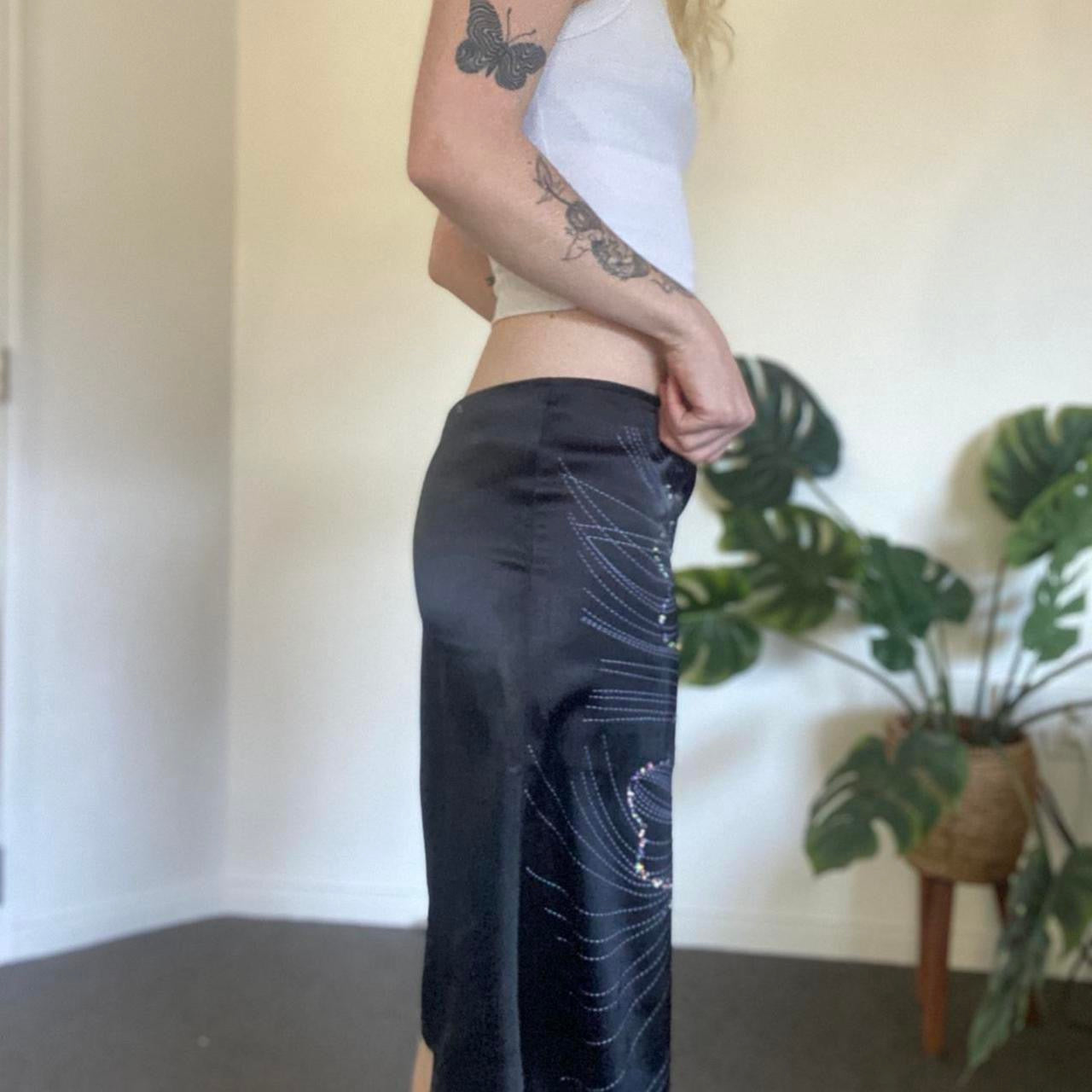 90s Black satin skirt with floral sequin details