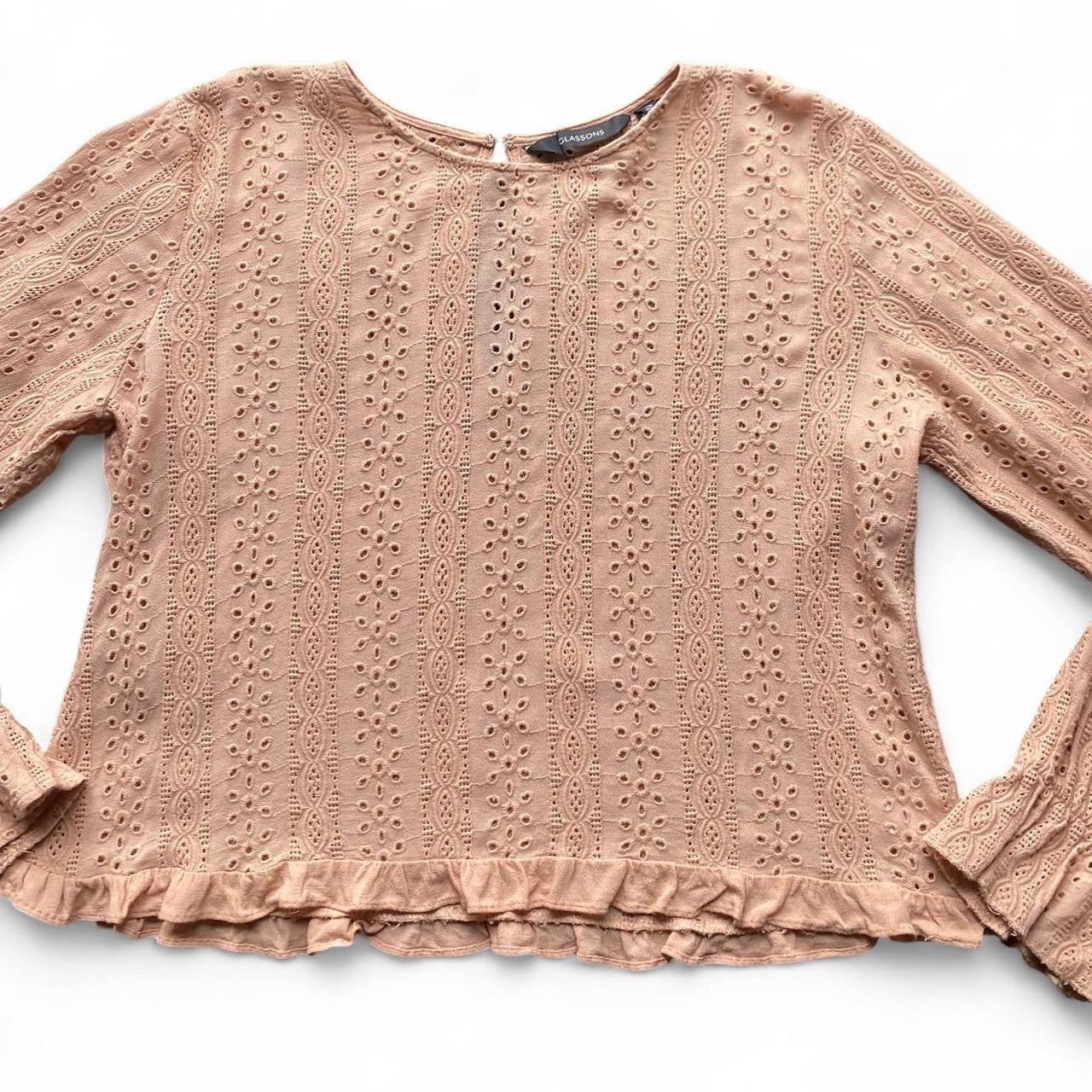 Cute peach fairy frill rayon long sleeve top