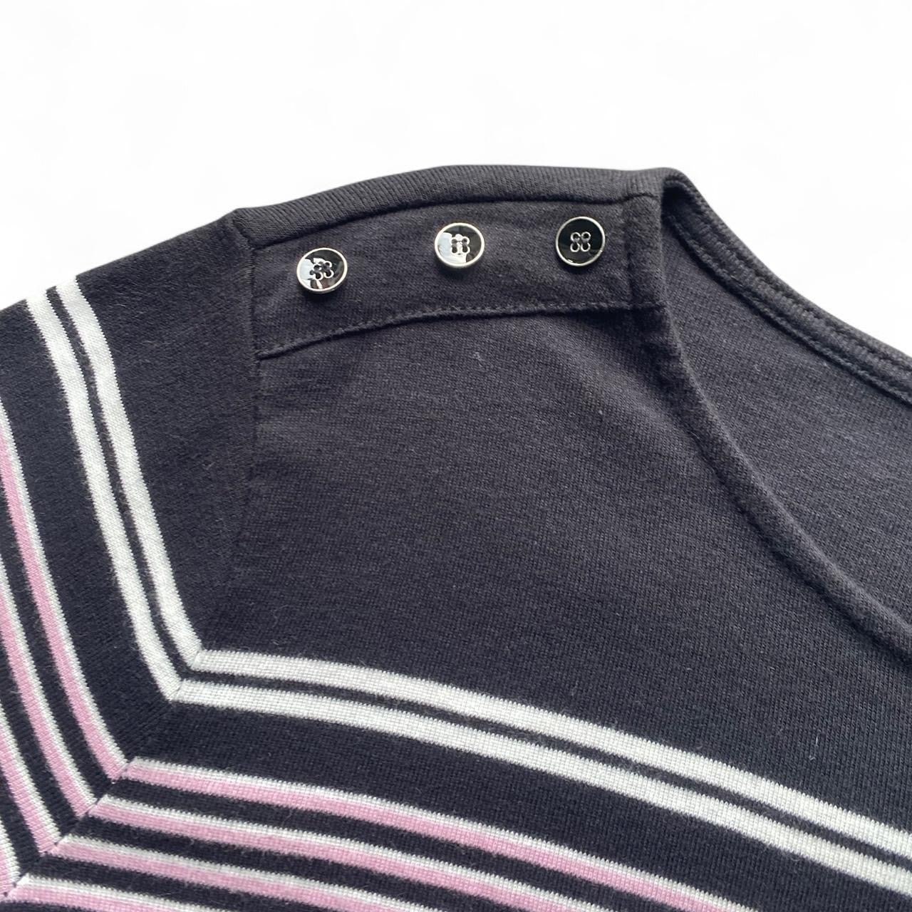 Cute pink, grey and black striped 3/4 sleeve top