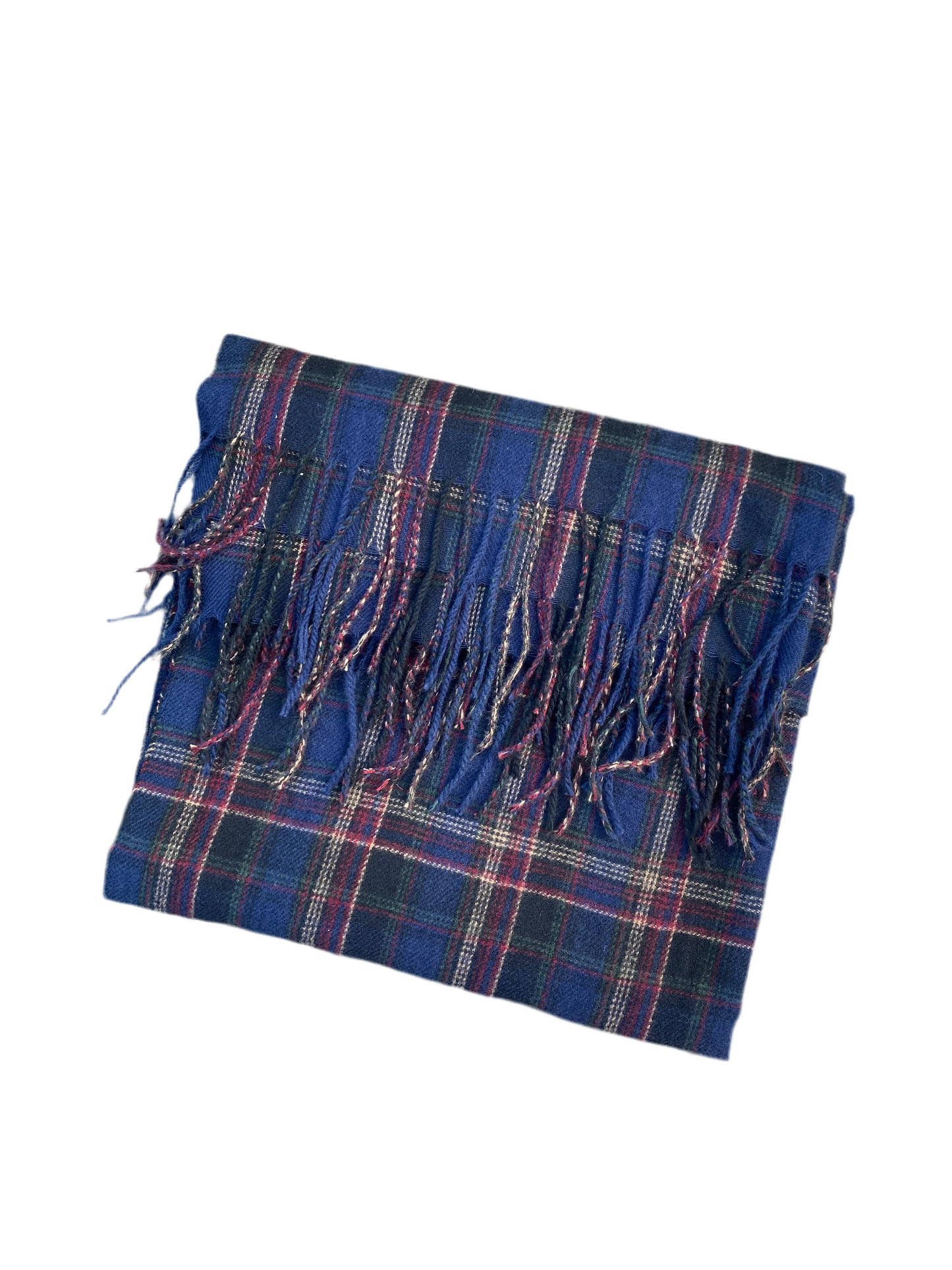 Chunky Navy plaid tassle scarf