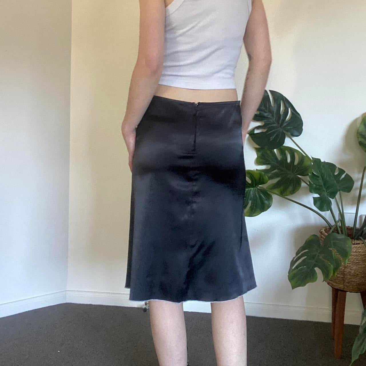 90s Black satin skirt with floral sequin details