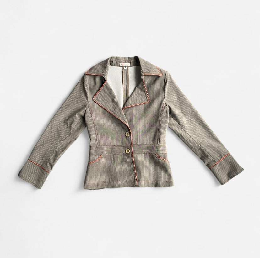 Y2K Grey pinstripe striped blazer with orange piping!