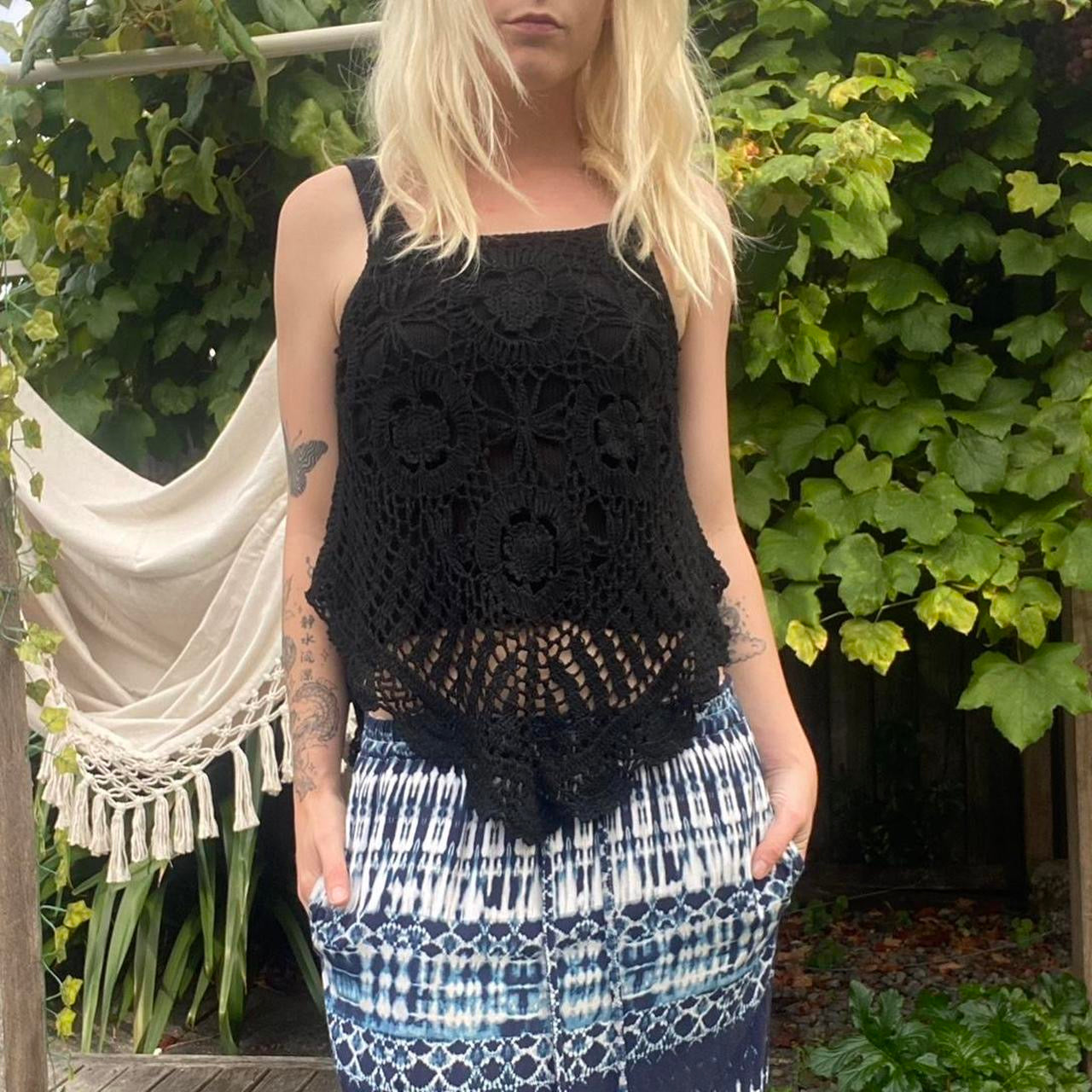Cute Black Crochet Asymmetrical Top