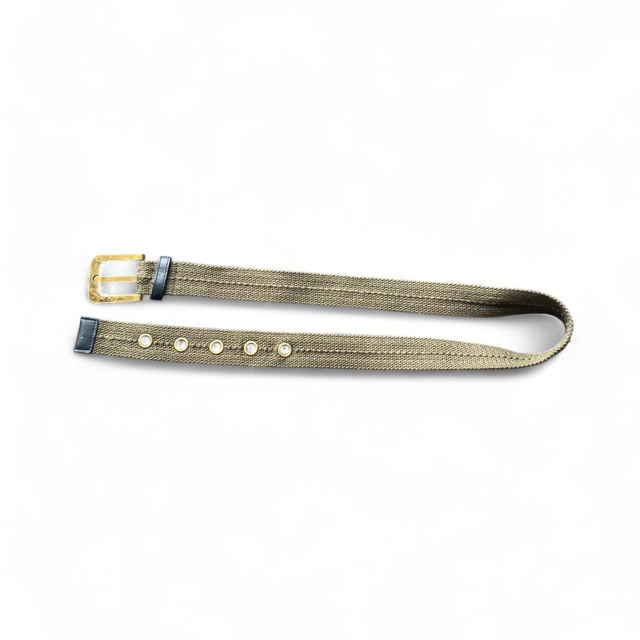 Y2K EDC chunky khaki green army canvas belt with gold buckles