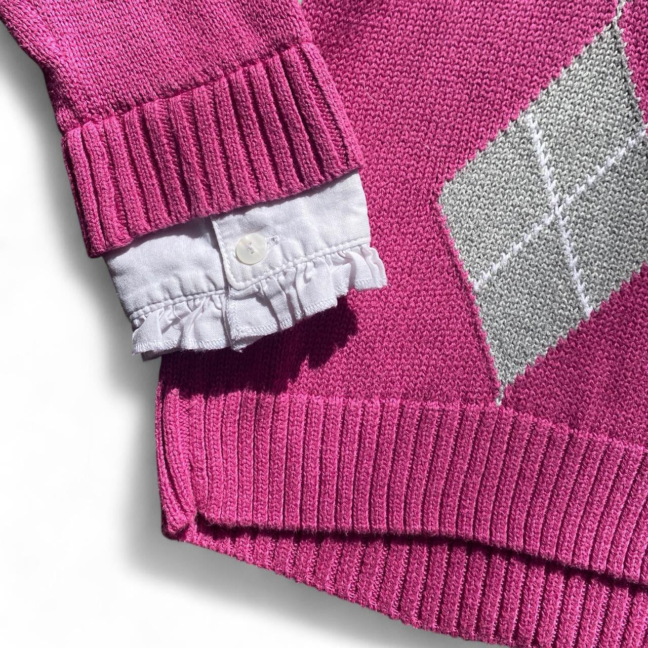 The cutest Pink layered argyle sweater/blouse!