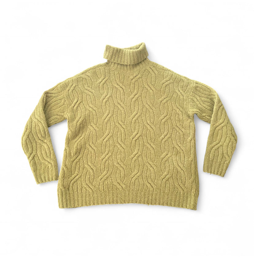 Beautiful olive green cable knit turtle neck sweater