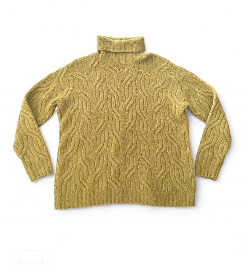 Beautiful olive green cable knit turtle neck sweater