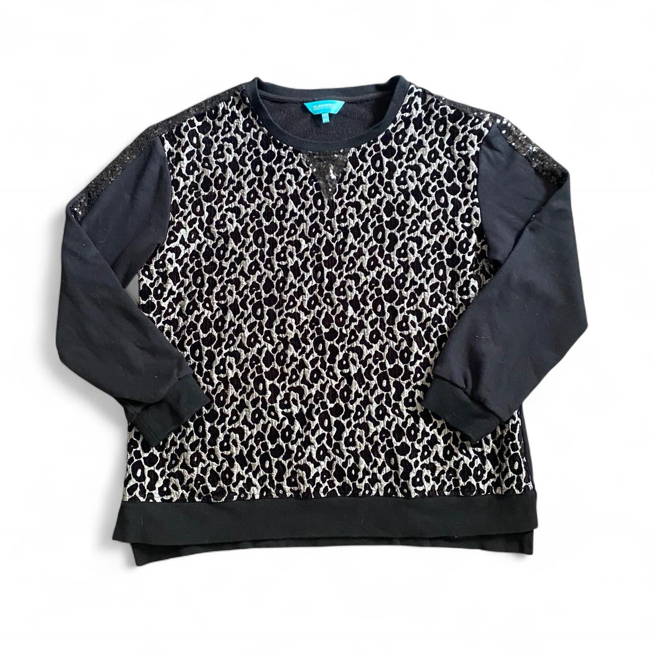 Black and grey leopard print oversized crew neck jumper