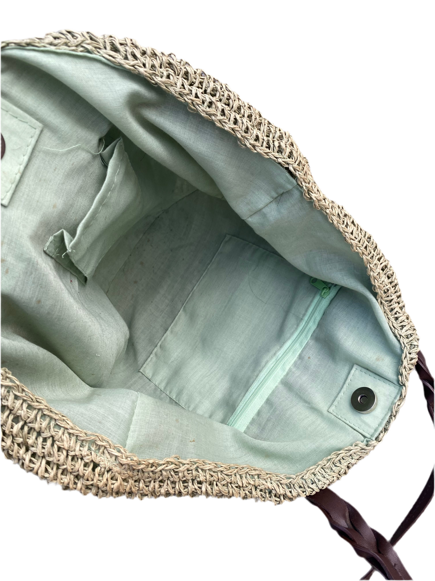 Amazing vintage green woven bag with cute beads