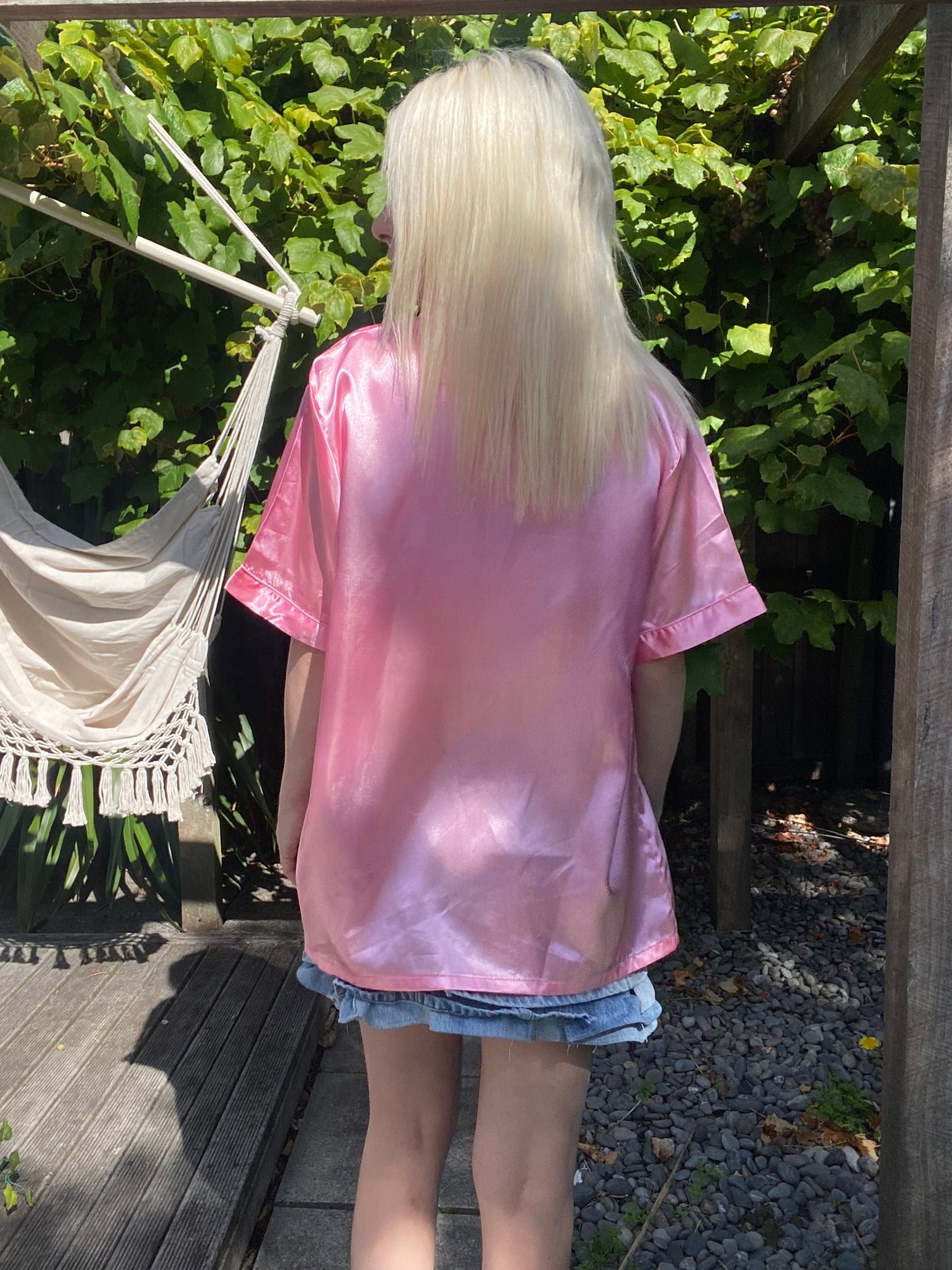 Retro Pink satin button-up shirt