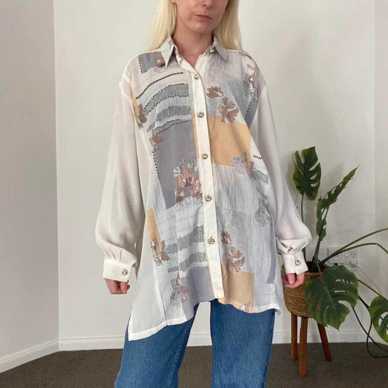 Vintage 90s patchwork sheer button up blouse