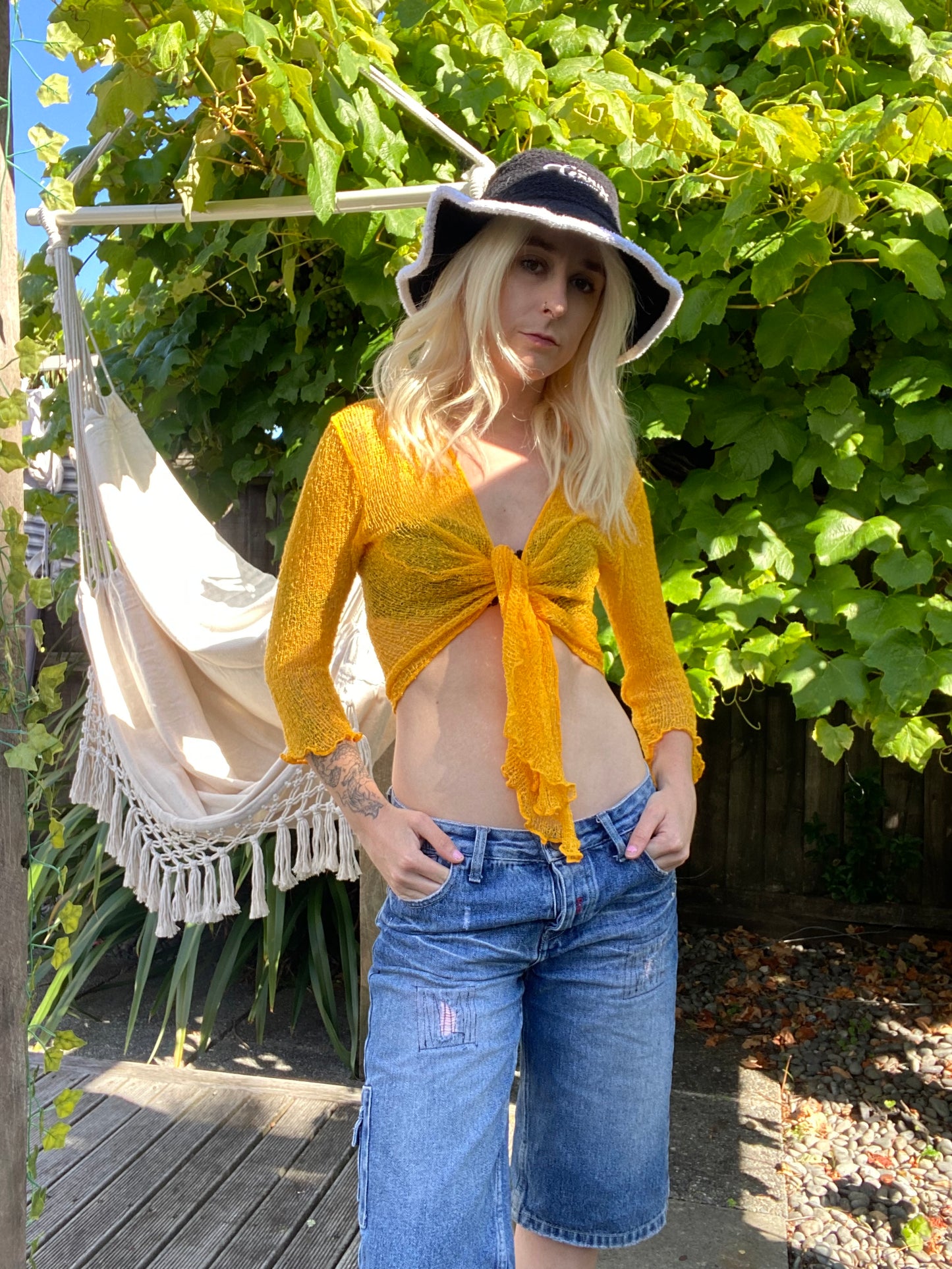 Yellow Rayon Tie Up Cardigan!