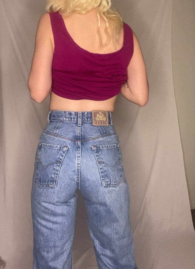 Vintage Zagato High-waisted, straight-leg blue denim jeans