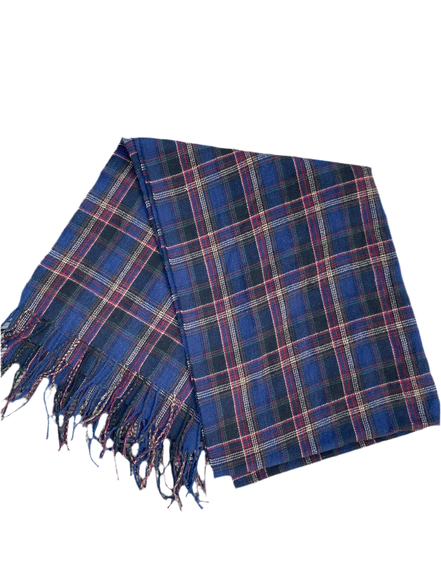 Chunky Navy plaid tassle scarf