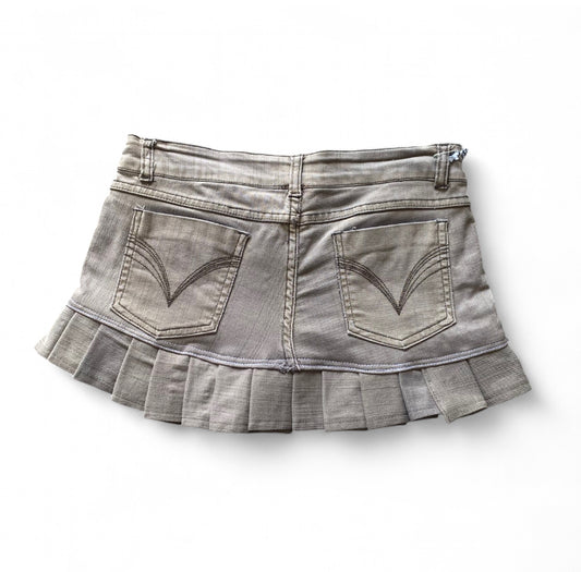 Reworked denim mini pleated skirt