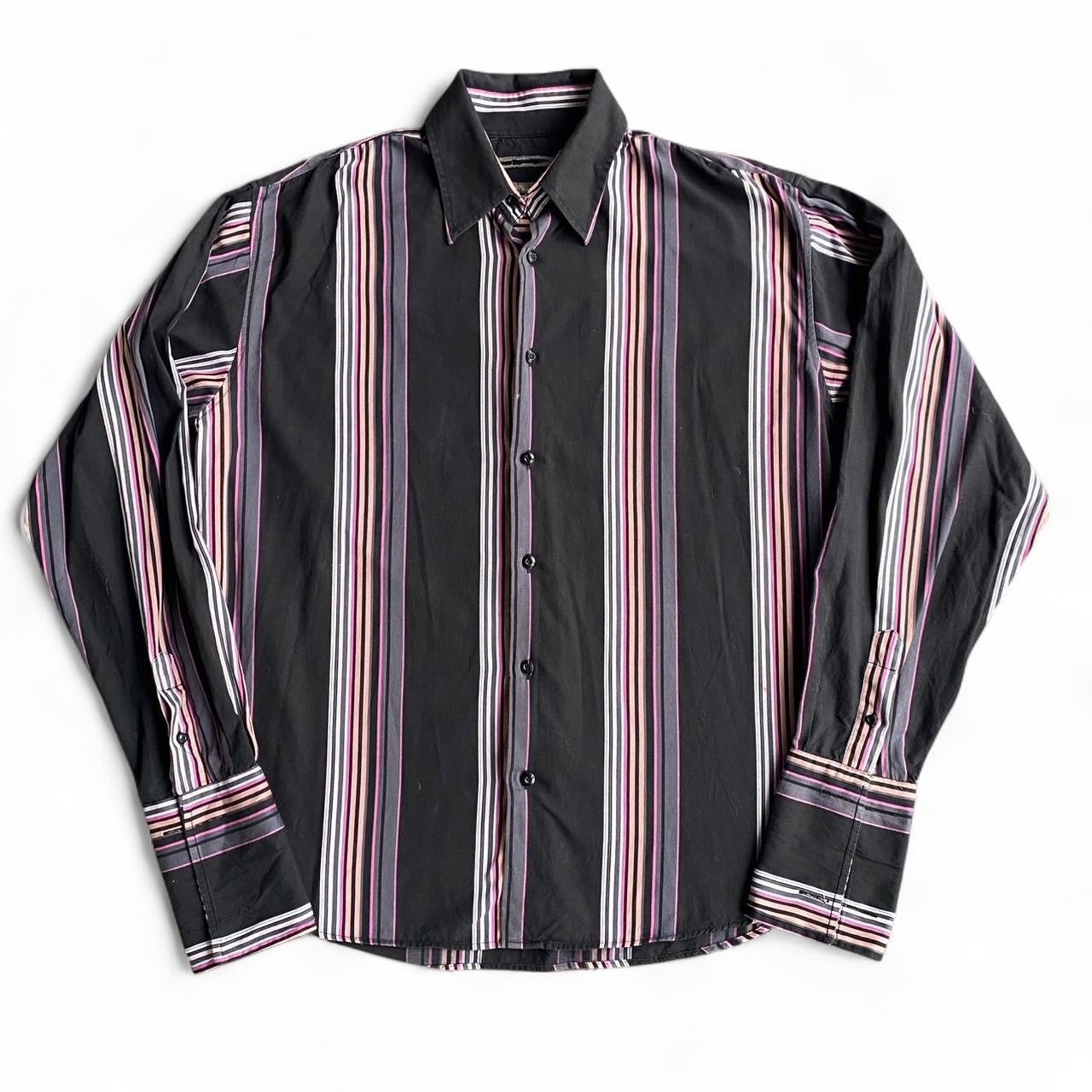 90s Grey and Pink Striped button up shirt