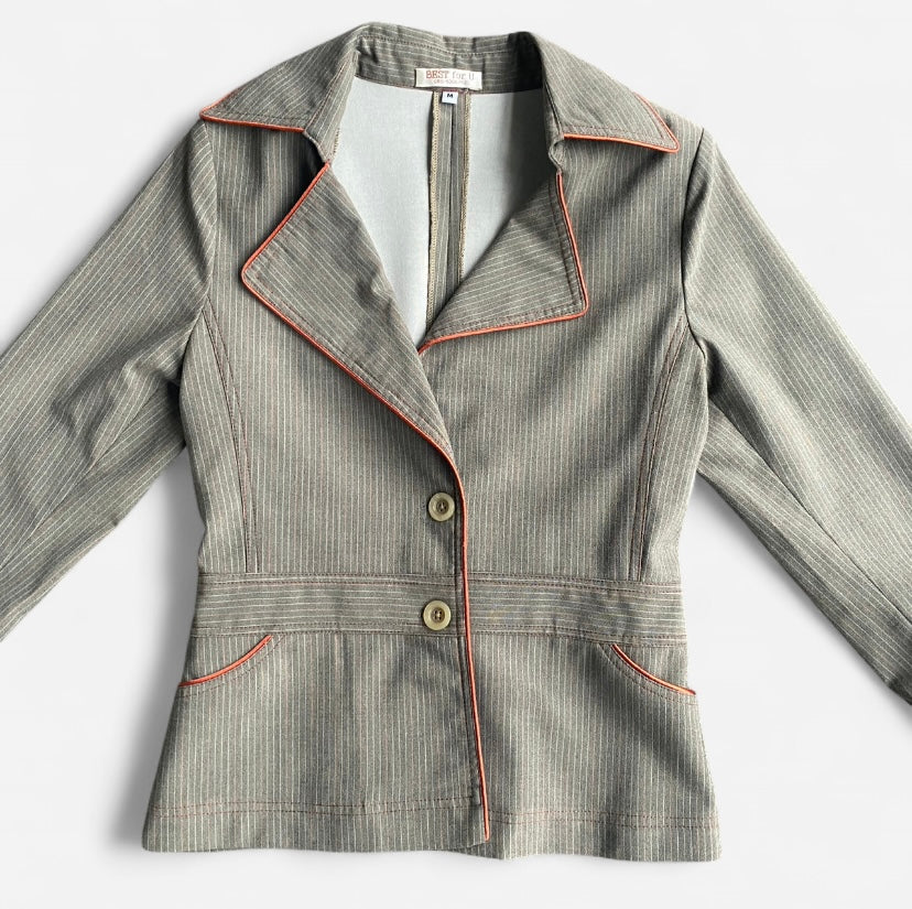 Y2K Grey pinstripe striped blazer with orange piping!