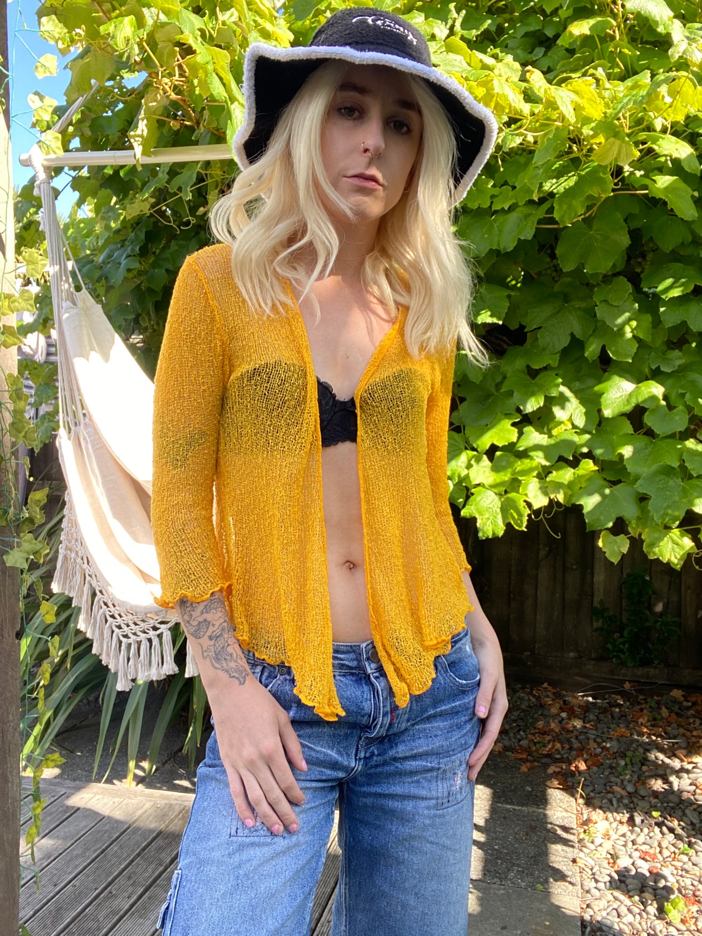 Yellow Rayon Tie Up Cardigan!