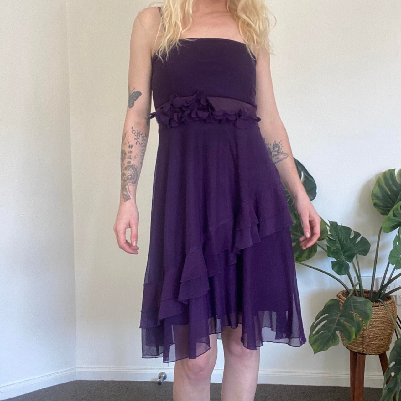 Gorgeous 90s Purple Donna Bella midi dress with cute ruffle details