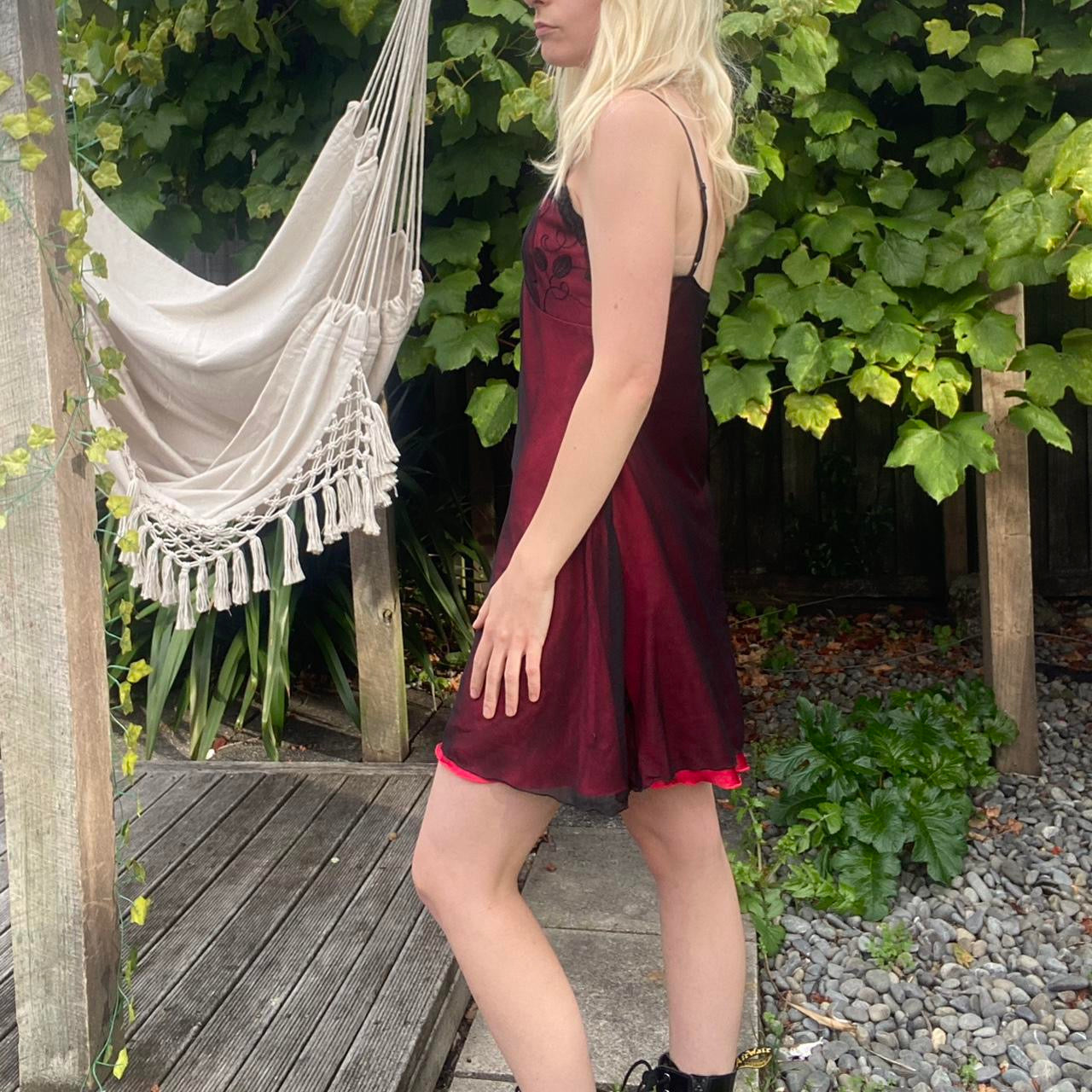 Vintage 90s Red & black lace-trimmed slip dress