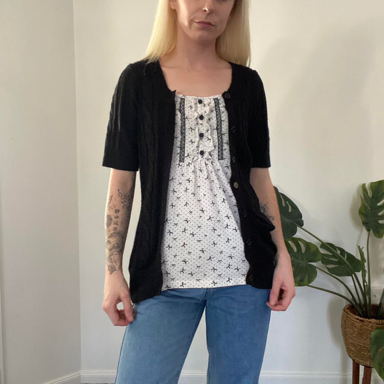 Cute Y2K layered polka dot knit top