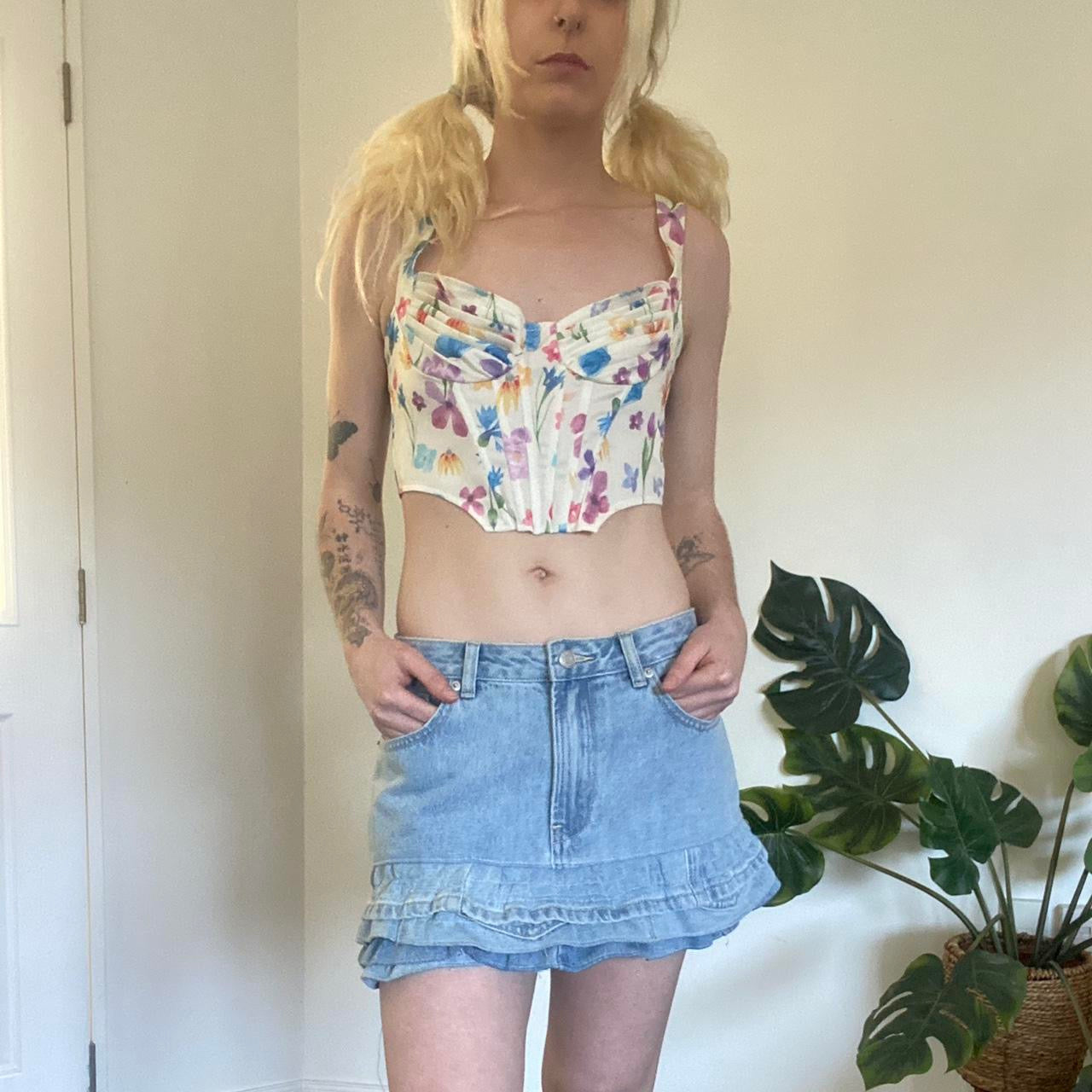 Cute cropped cream Floral corset top