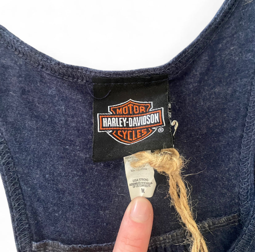 Y2K Harley Davidson navy and orange tank top