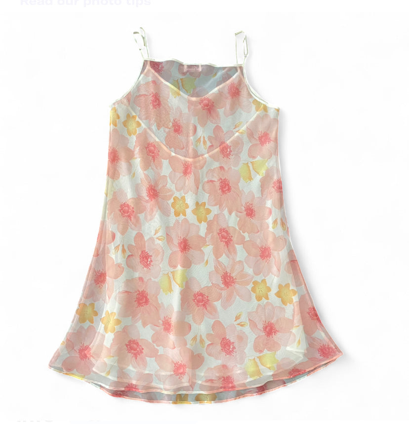 Pink floral fairy midi slip dress
