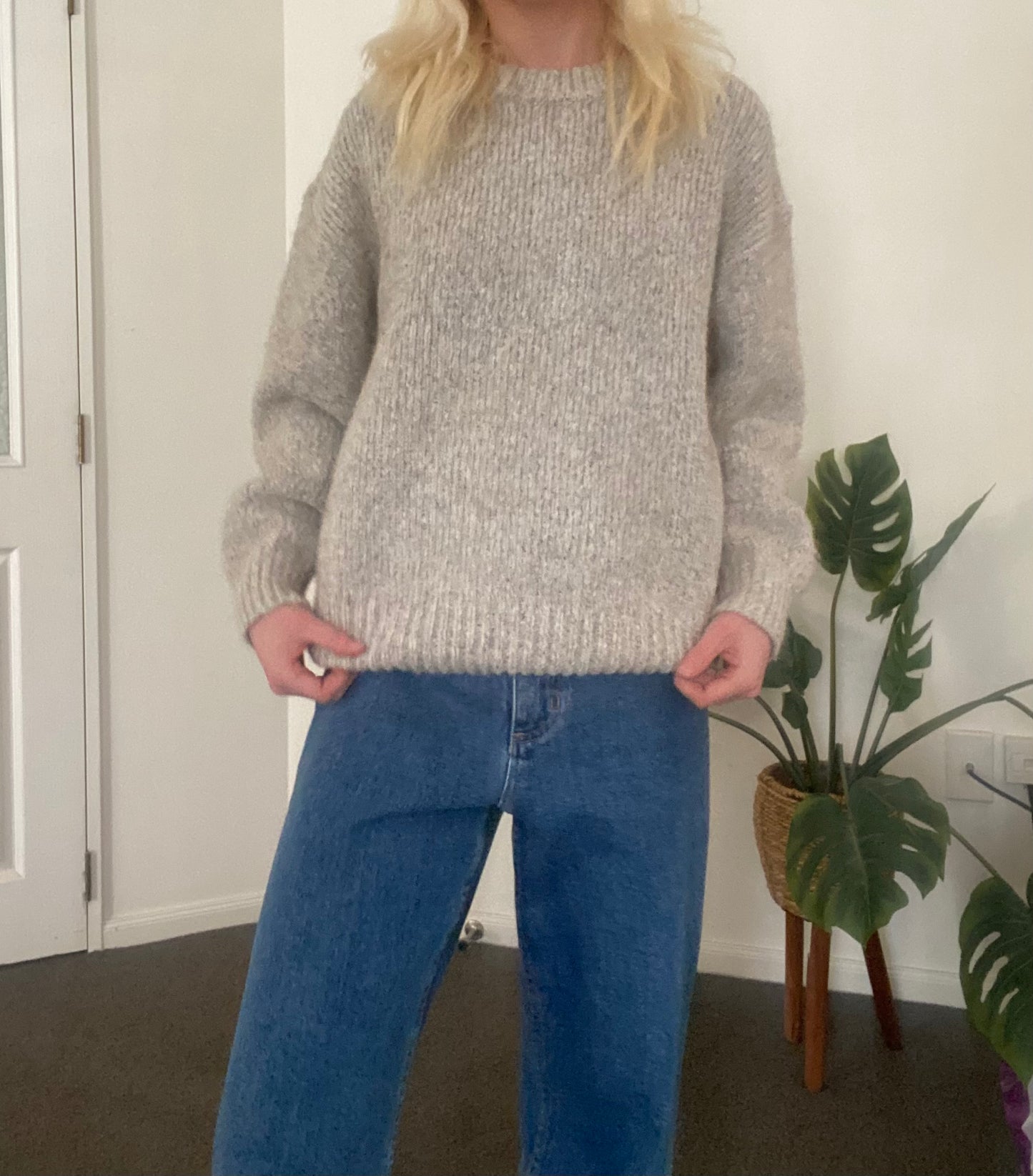 Grey and tan mixed blend knit sweater