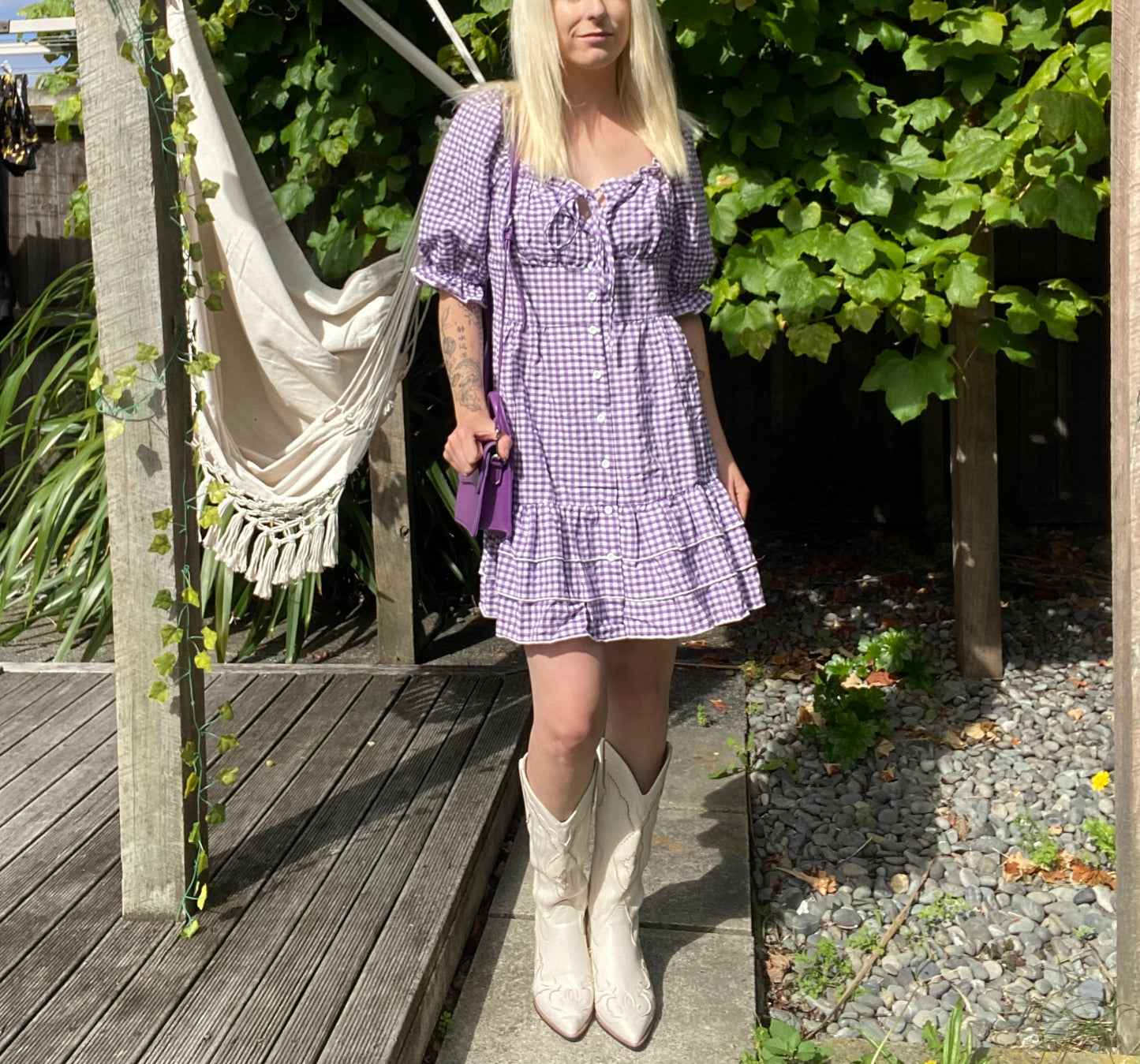 The cutest Purple and white gingham dress