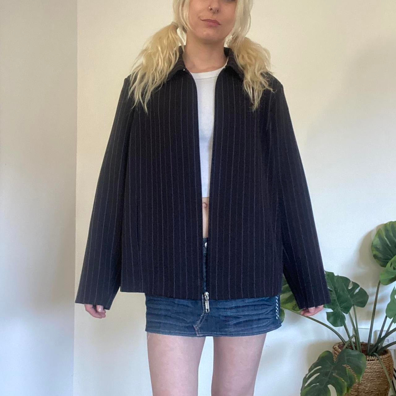 90s Style black and white pinstripe zip up jacket