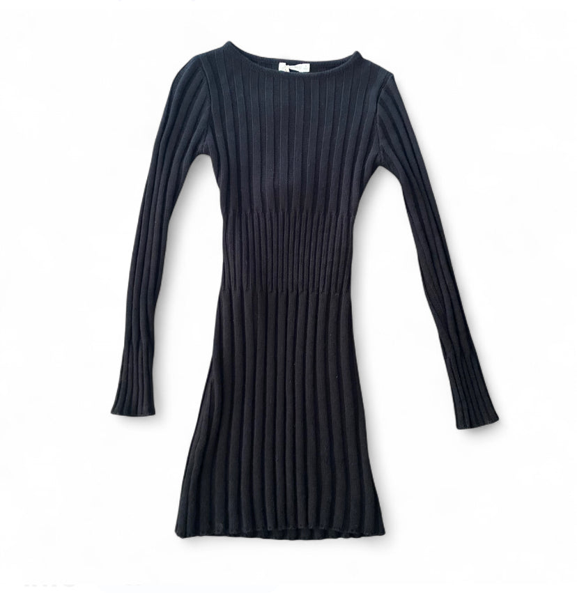 Black long sleeve ribbed knit dress