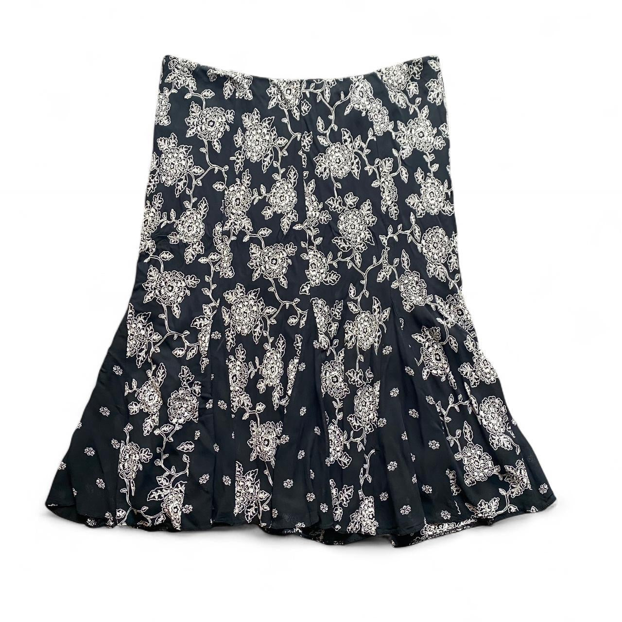 Vintage black and white floral midi skirt